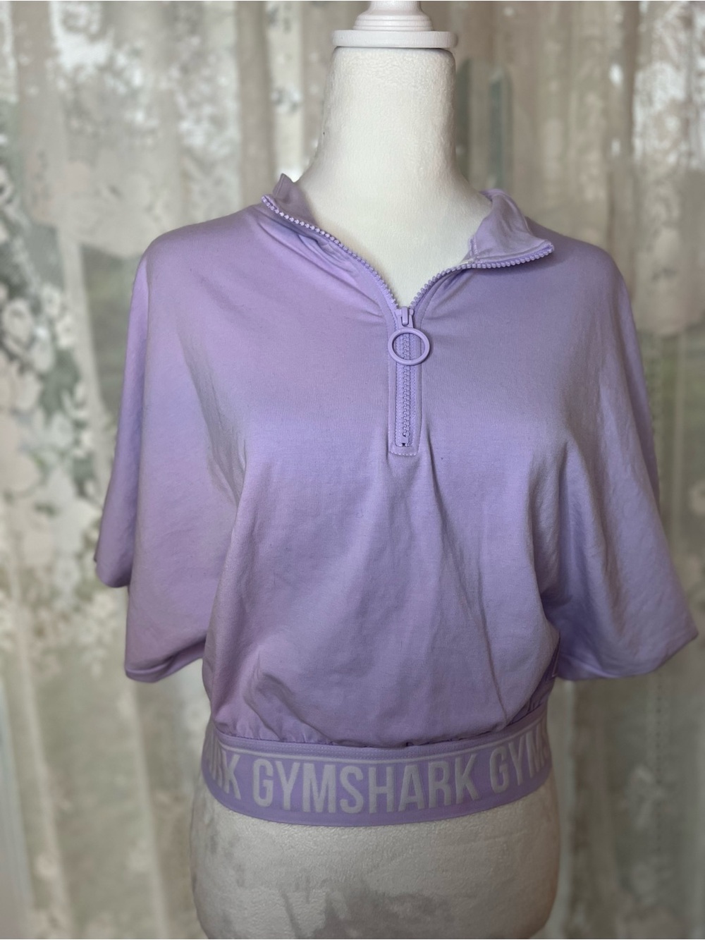 Gymshark Lavender Short-Sleeve Half-Zip Cropped Sweatshirt XL
